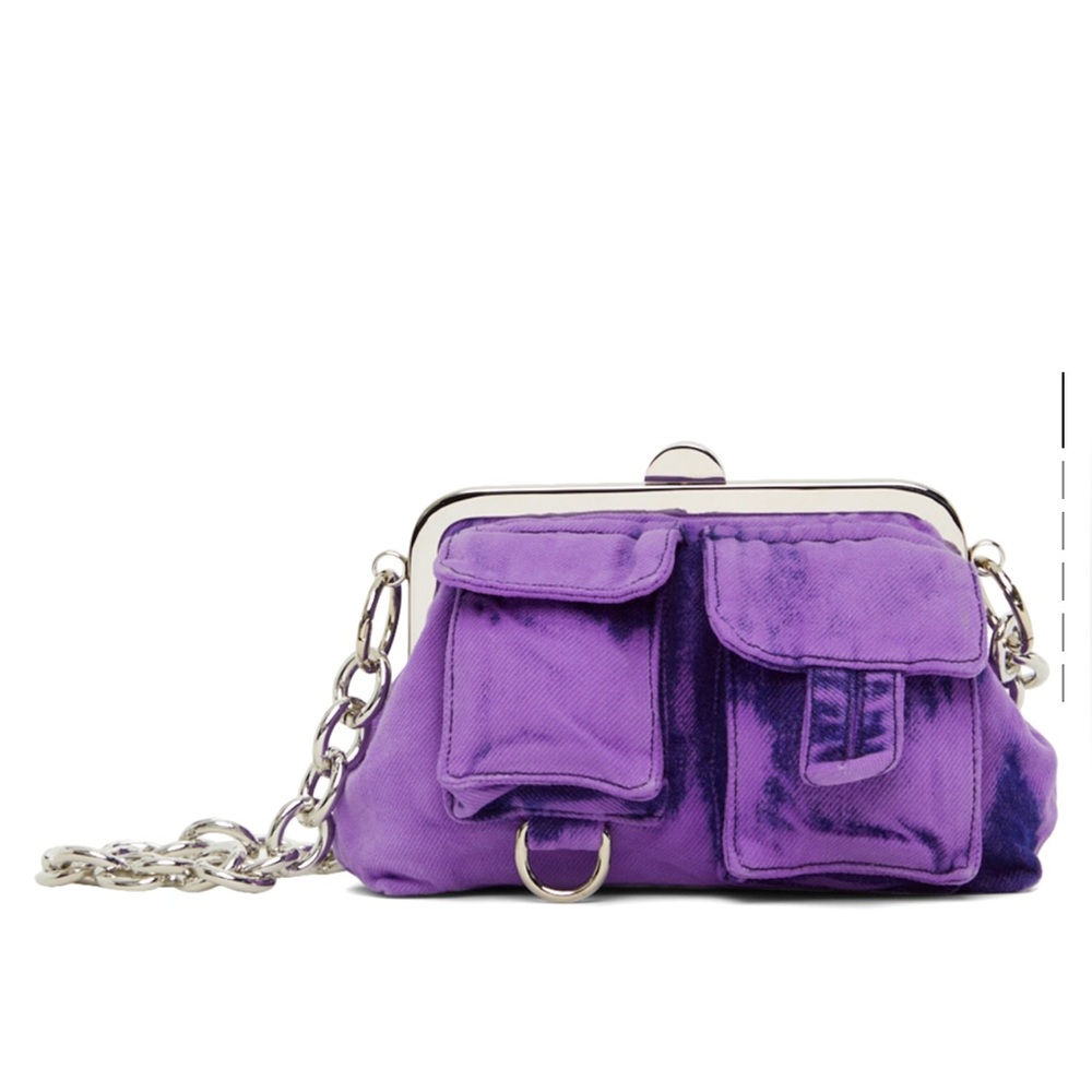 Marques Almeida lilac purple denim and black leather chain bag.
